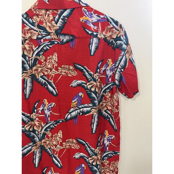 90s Retro Vacation Camp Shirt L Resort Tropical Preppy Beach Parrot Palm Art - Picture 9 of 12